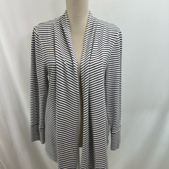 Chico’s Zenergy White Black Striped Open Front Cardigan Duster 12/14 - Picture 3 of 7